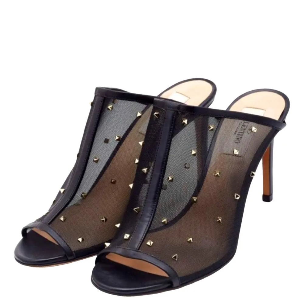Valentino Garavani Black Mesh Studded Heels